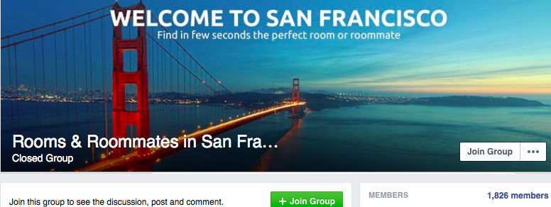 Facebook group Rooms and roommates in SF