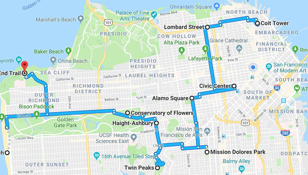Roteiro de carro em San Francisco